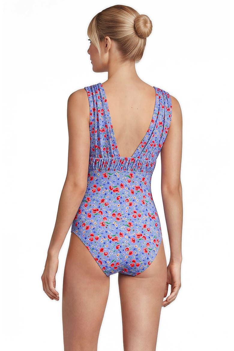 Wide Strap Plunge Shirred One Piece, Alternate, color, Soft Cloud Small Poppy Floral