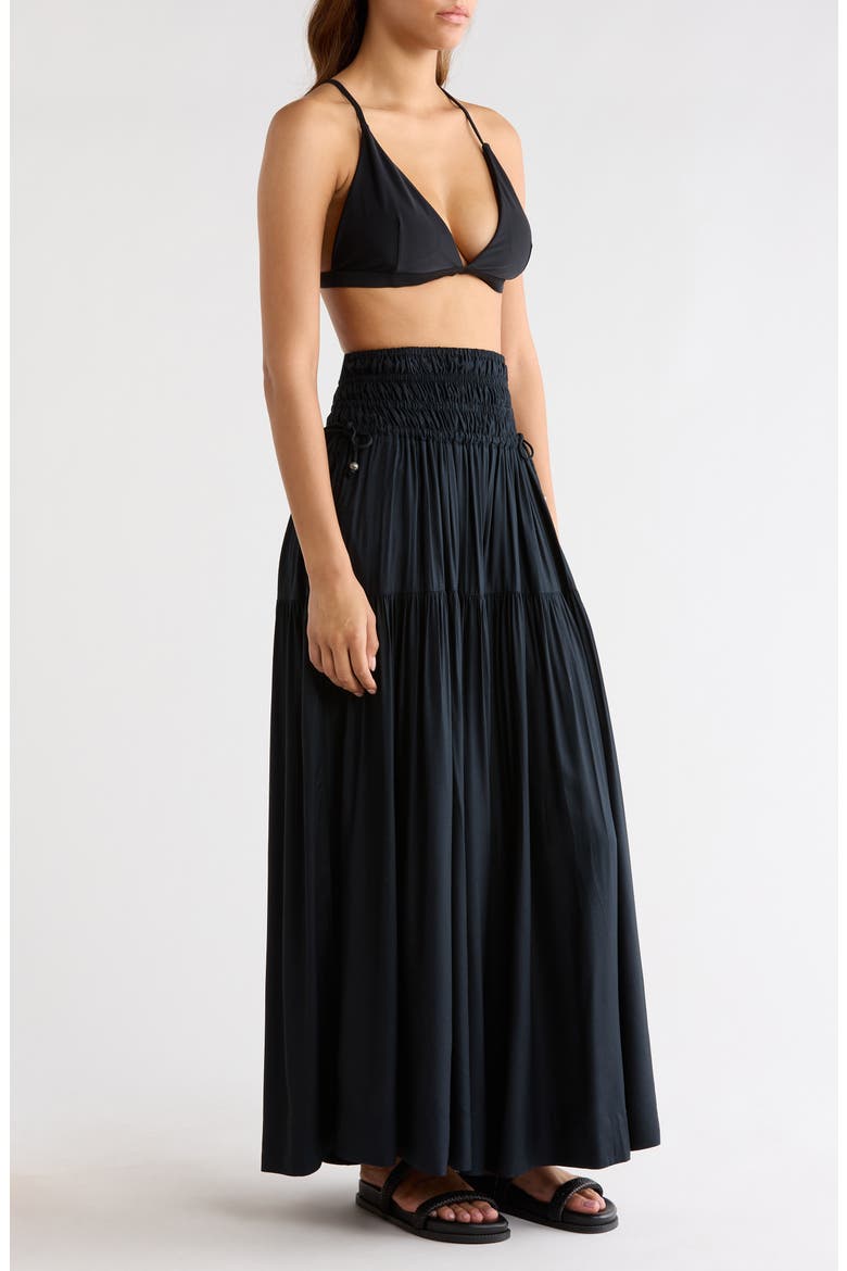 Smocked Cover-Up Midi Skirt, Alternate, color, BLACK