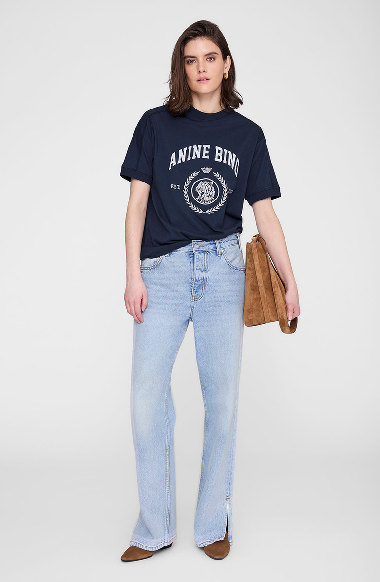 ANINE BING Jaylin Collegiate Tee, Alternate, color, Navy