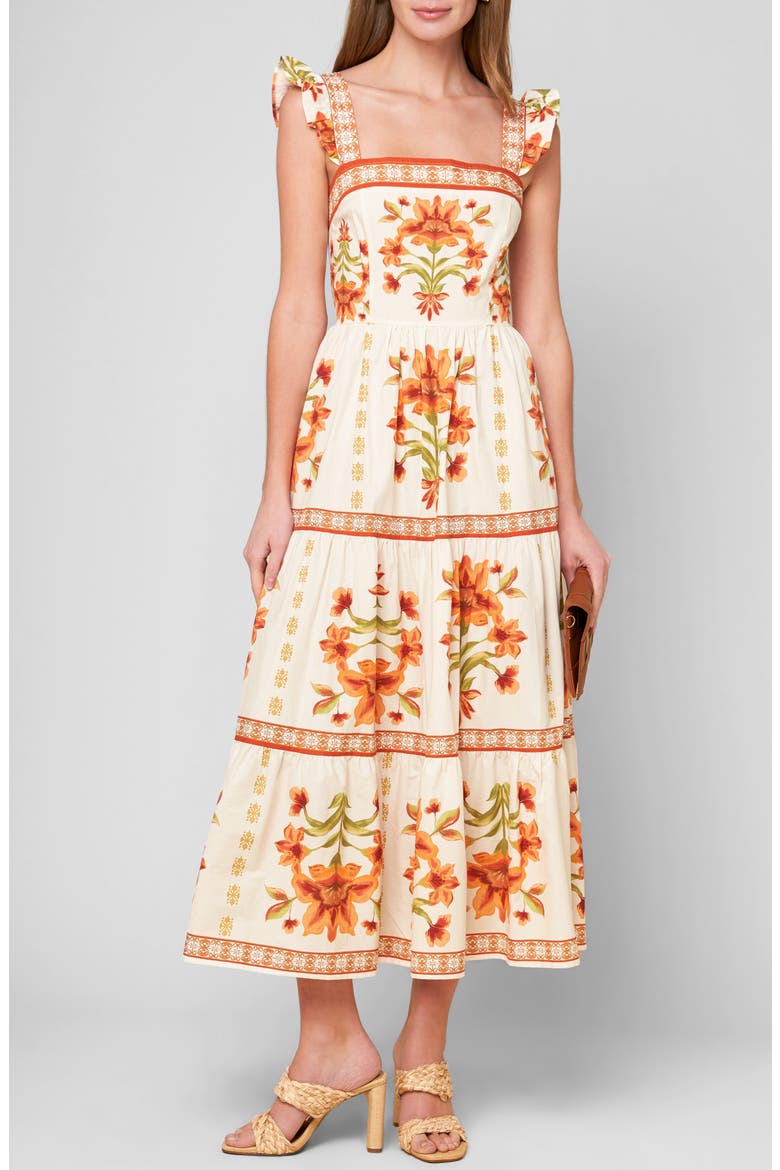 Floral Ruffle Strap Cotton Sundress, Main, color, IVORY