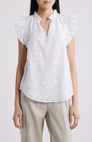 Anne Klein Embroidered Cotton Eyelet Top