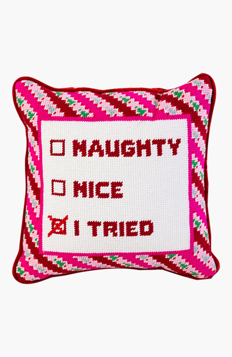 Furbish I Tried Needlepoint Pillow, Main, color, Red
