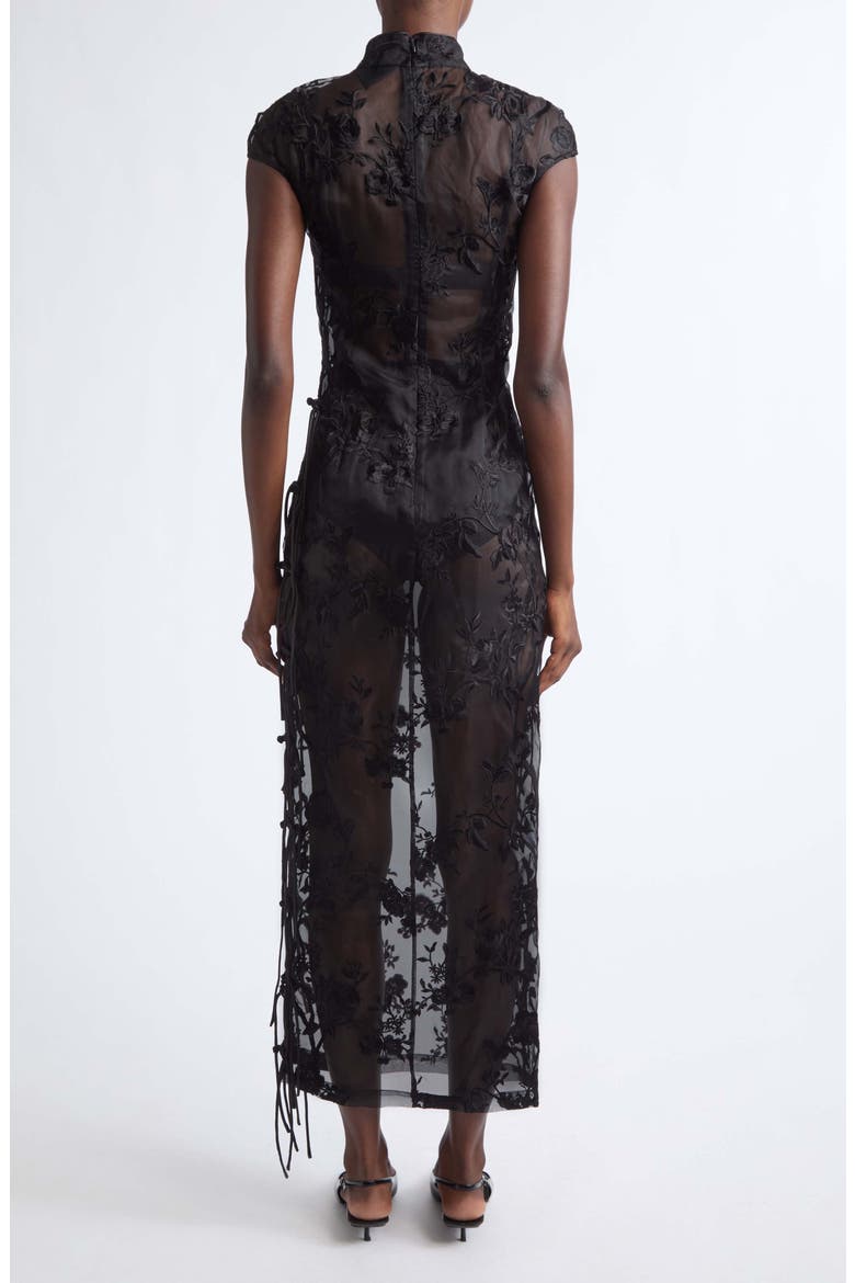 Xinyi Floral Embroidered Silk Organza Qipao Dress, Alternate, color, BLACK