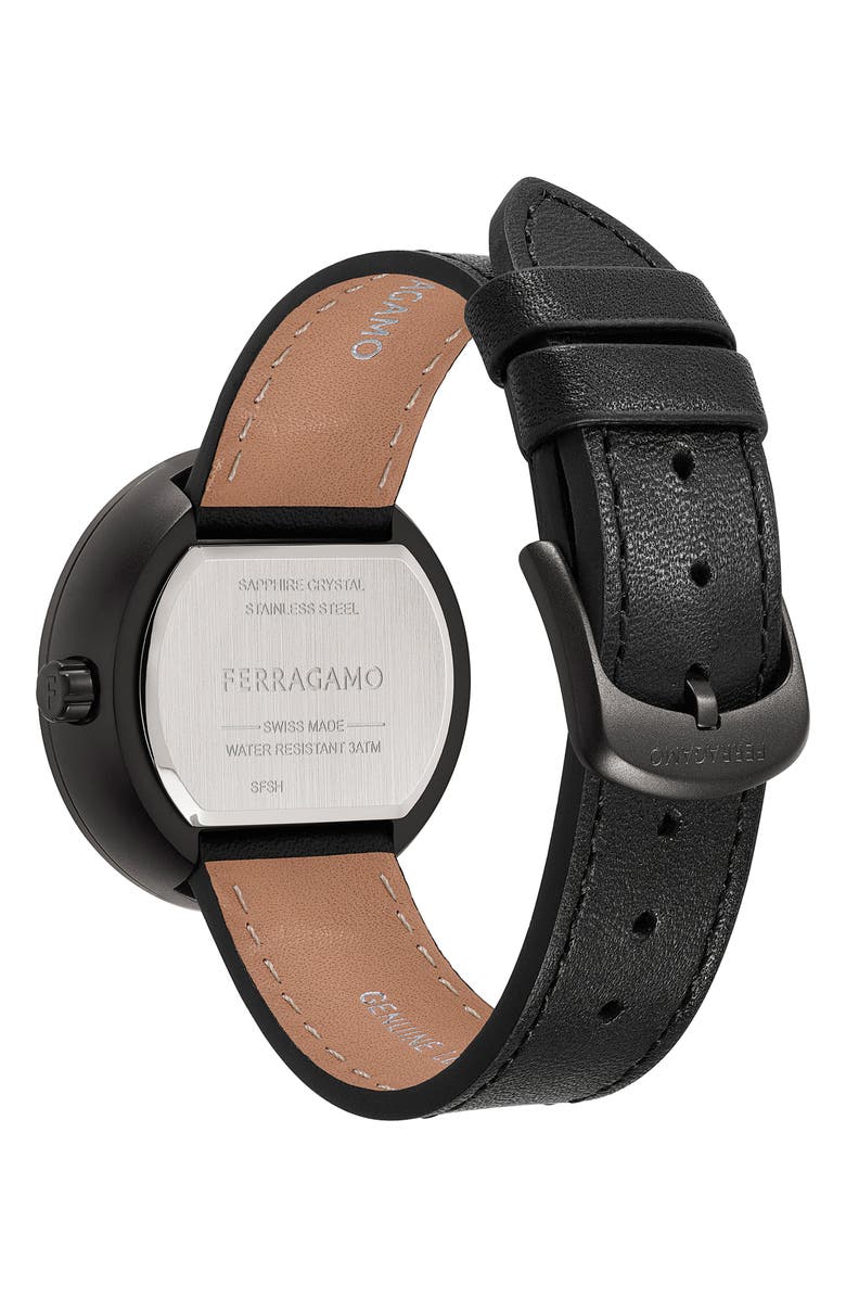 FERRAGAMO Curve V2 Leather Strap Watch, 35mm, Alternate, color, 