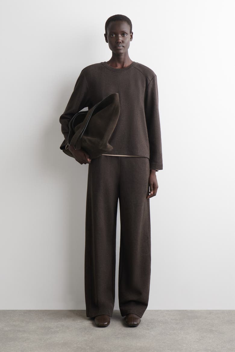 Cotton Long-Sleveled Top, Alternate, color, DARK BROWN