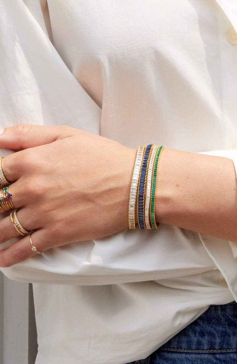 Aurate New York Lab Grown Emerald Baguette Tennis Bracelet, Alternate, color, Gold / Green