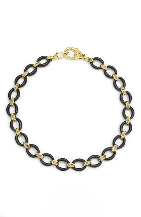 Men's Anthem 18K Gold Matte Black Ceramic Oval Link Bracelet
