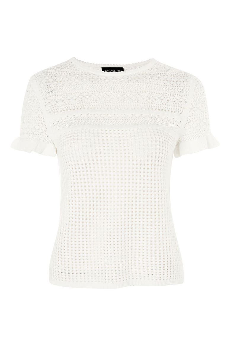 Ruffle Sleeve Pointelle Knit Sweater, Alternate, color, IVORY