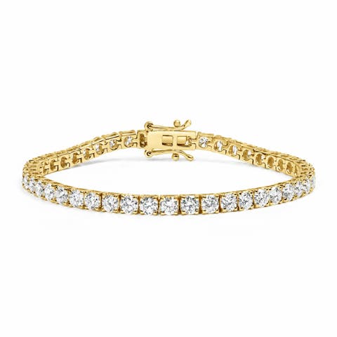 14K Yellow Gold 2.00 Cttw Lab-Grown Round Diamond Four-Prong Tennis Bracelet