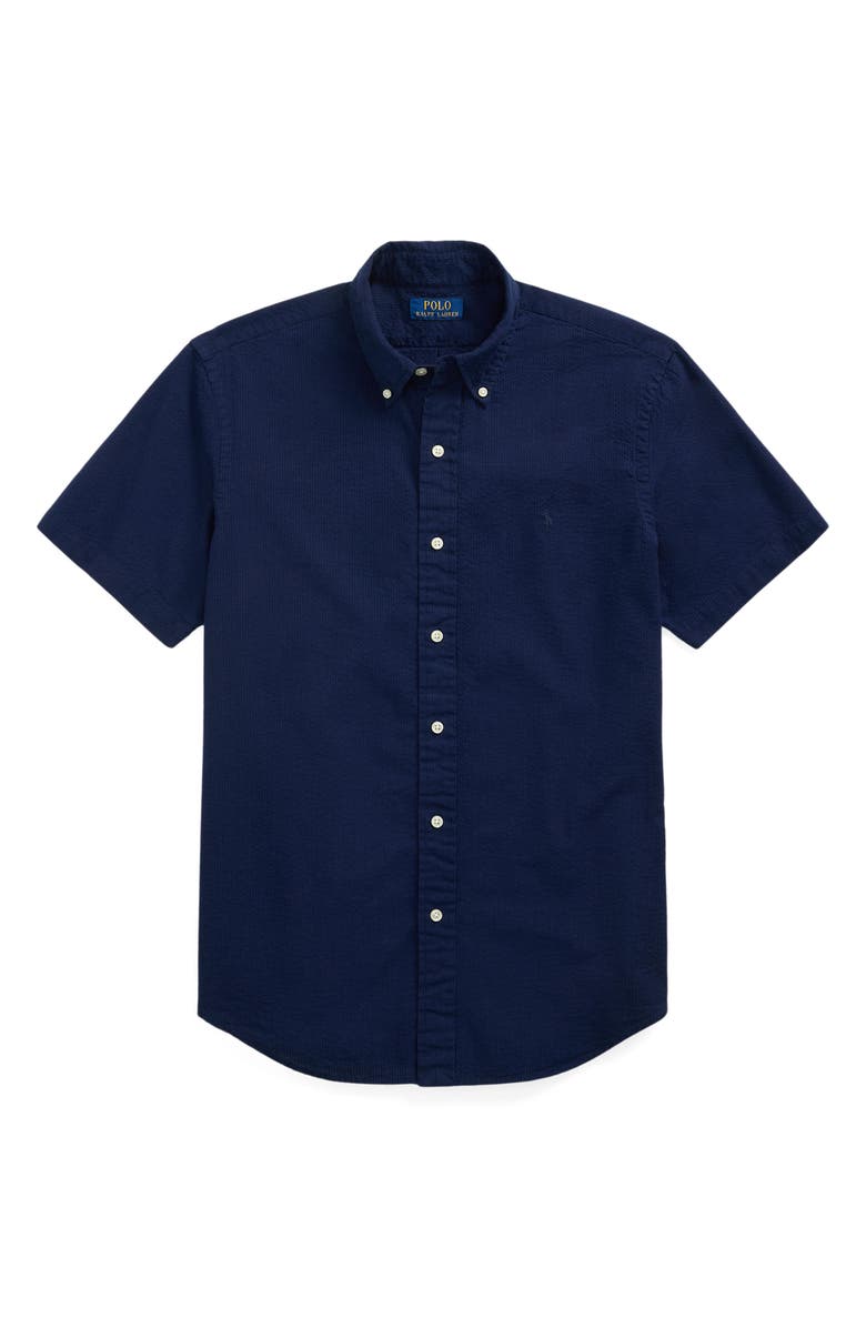 Polo Ralph Lauren Solid Short Sleeve Cotton Seersucker Button-Down Shirt, Alternate, color, 
