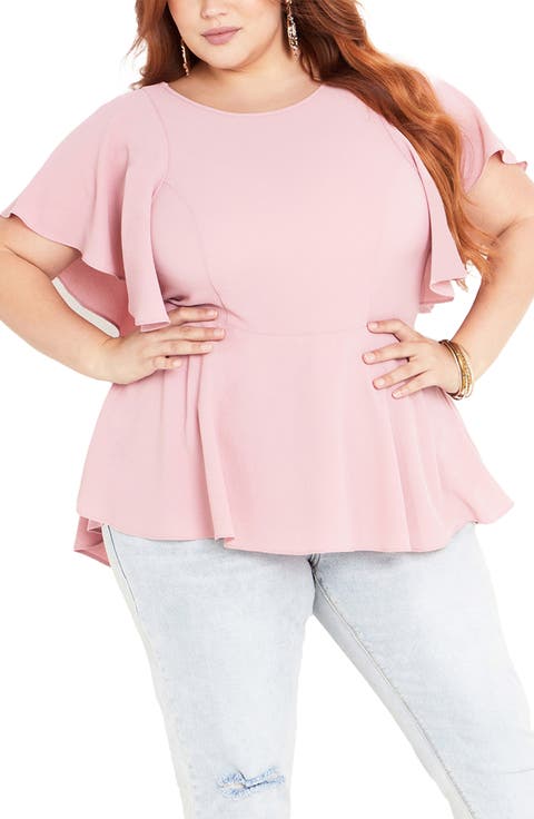 Romantic Mood Flutter Sleeve Top (Plus)