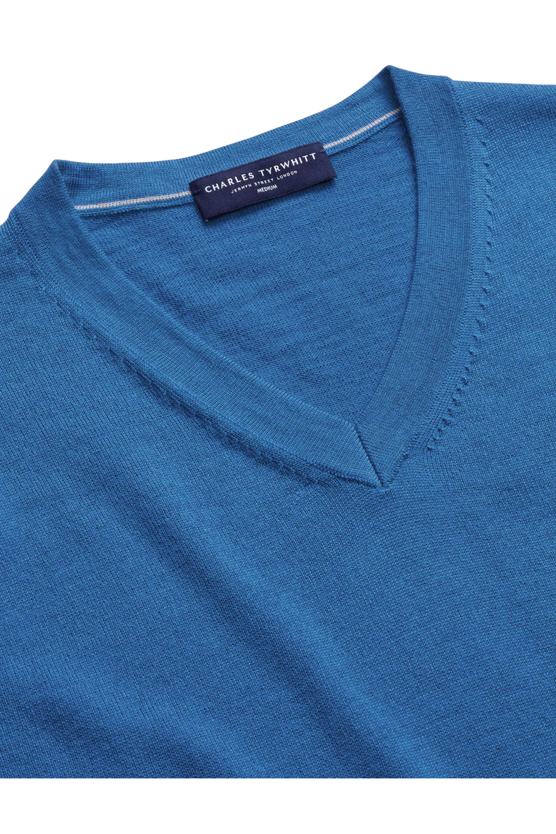 Merino V-Neck Sweater, Alternate, color, Ocean Blue