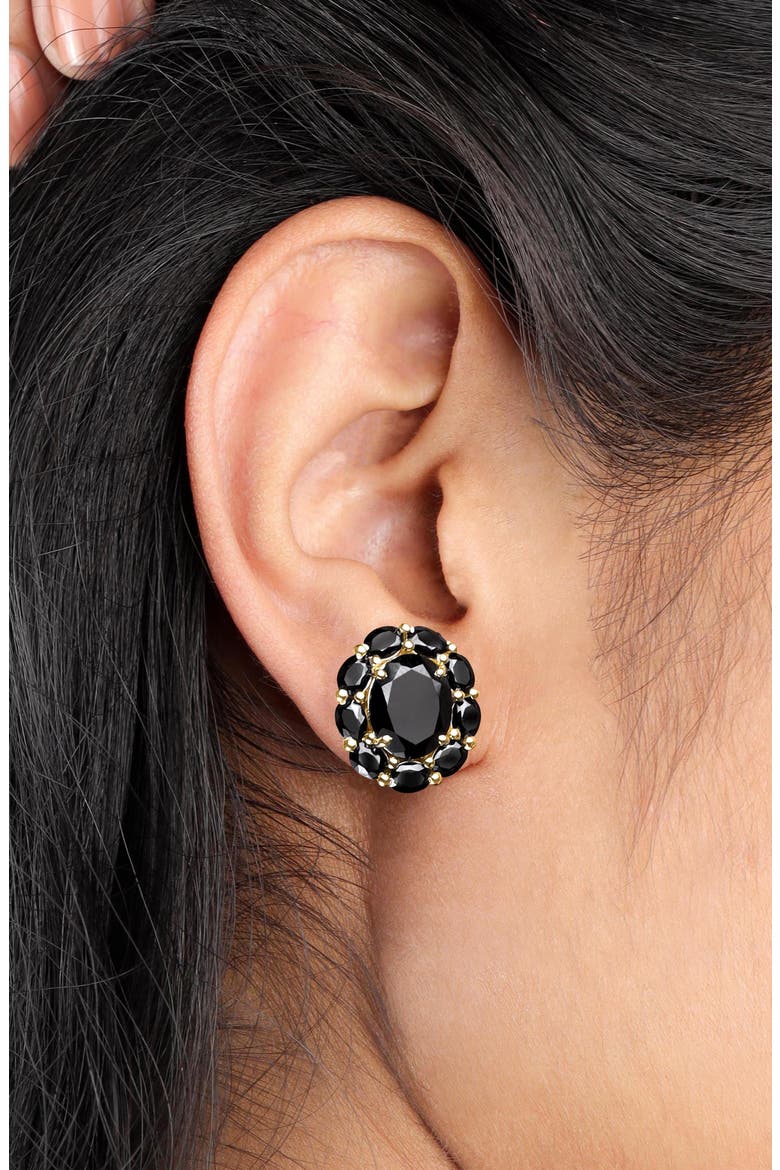 Black Onyx Gold Plated Stud Earrings, Alternate, color, BLACK