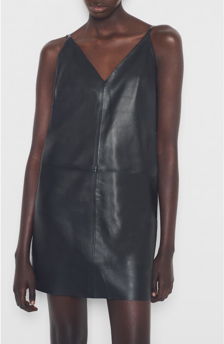 AS by DF Ryder Upcycled Leather Dress, Alternate, color, Black