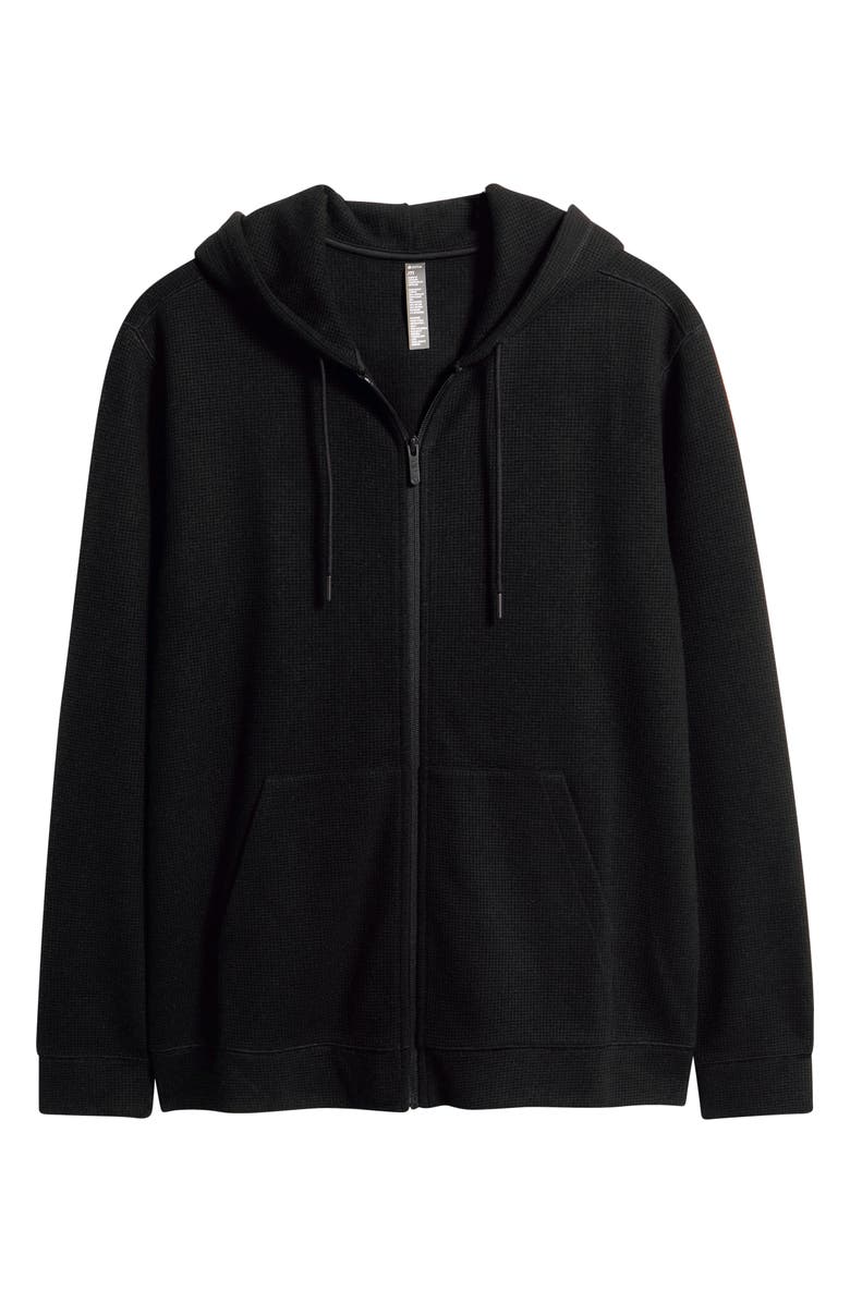 Zella Waffle Knit Zip-Up Hoodie, Alternate, color, Black Caviar