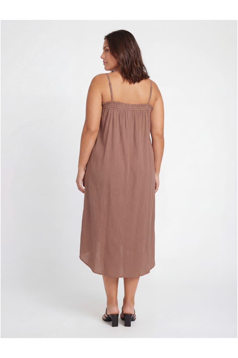 Curvy Essential Spaghetti Strap Smocked Pocket A-Line Maxi Dress, Alternate, color, Mocha