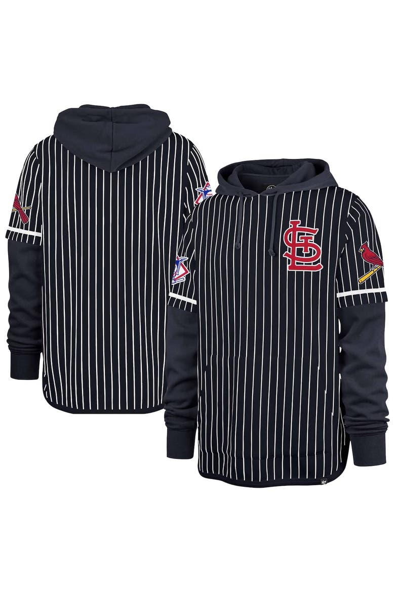 Men's '47  Navy St. Louis Cardinals Pinstripe Double Header Pullover Hoodie, Main, color, Navy