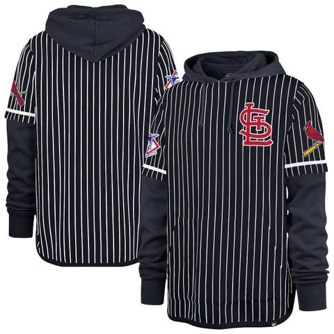Men's '47  Navy St. Louis Cardinals Pinstripe Double Header Pullover Hoodie