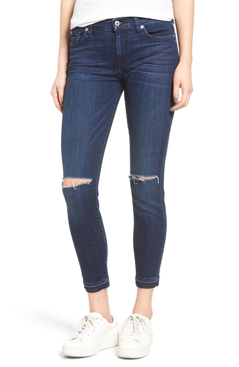 7 For All Mankind <sup>®</sup> Ripped Ankle Skinny Jeans, Main, color, 