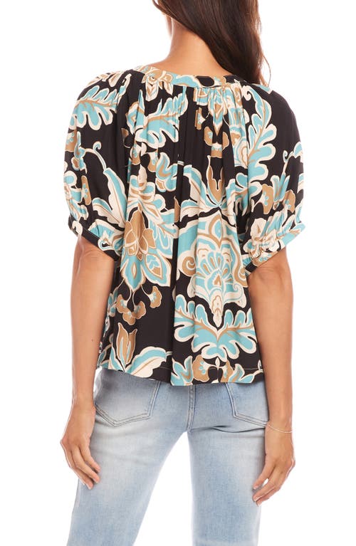 Karen Kane Short Puff Sleeve Button Front Peasant Top In Floral Print In Print