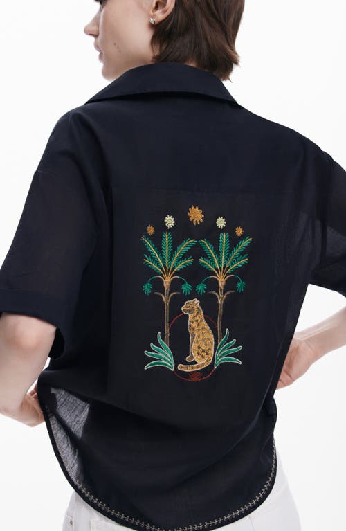 Desigual Embroidered Button-up Shirt In Black