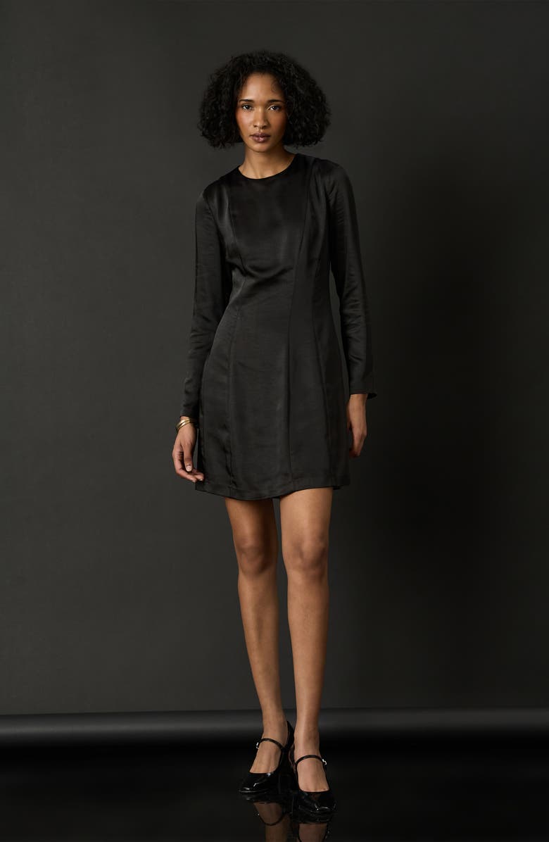 Luxely Long Sleeve High-Low Satin Midi Dress, Alternate, color, 