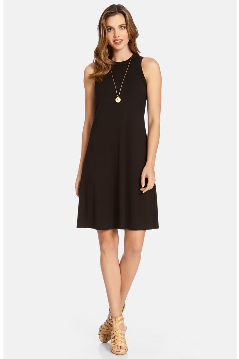 High Neck A-Line Dress, Main, color, BLACK