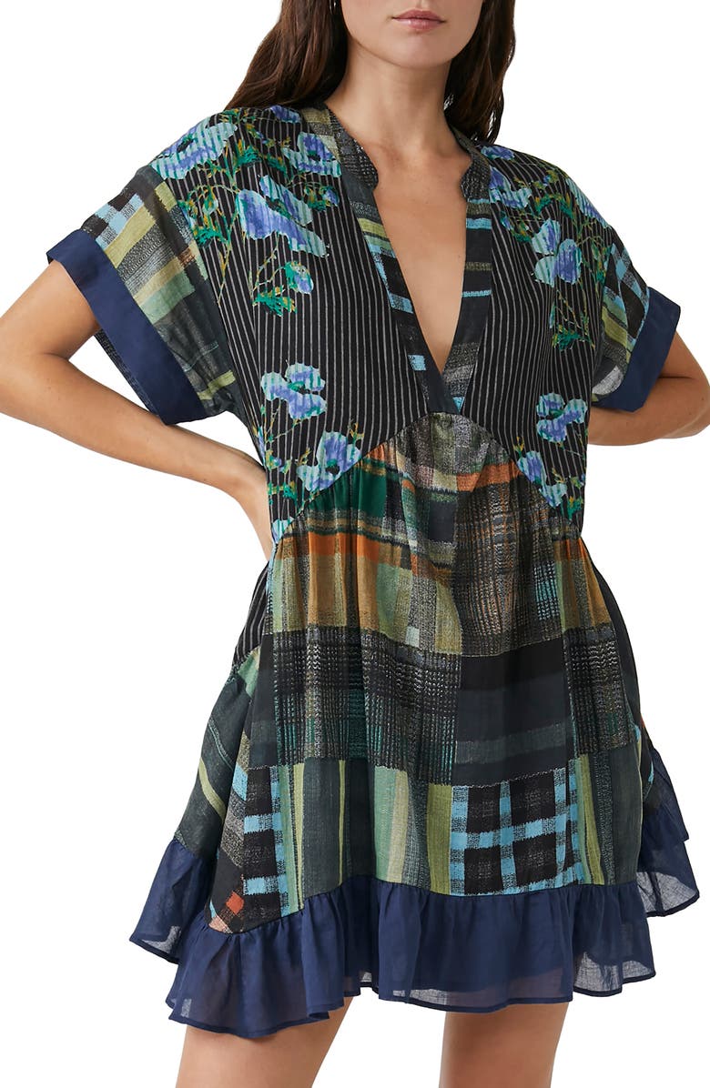 Free People Agnes Print Tiered Ruffle Minidress, Main, color, 