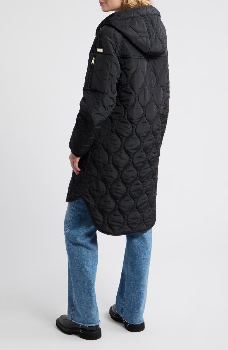 BCBG Onion Quilted Hooded Long Coat, Alternate, color, Black