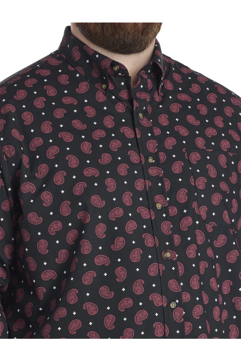 Big & Tall Easy-Care Paisley Print Sport Shirt, Alternate, color, BLACK