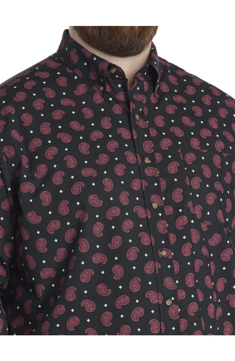 Harbor Bay by DXL Big & Tall Easy-Care Paisley Print Sport Shirt, Alternate, color, Black