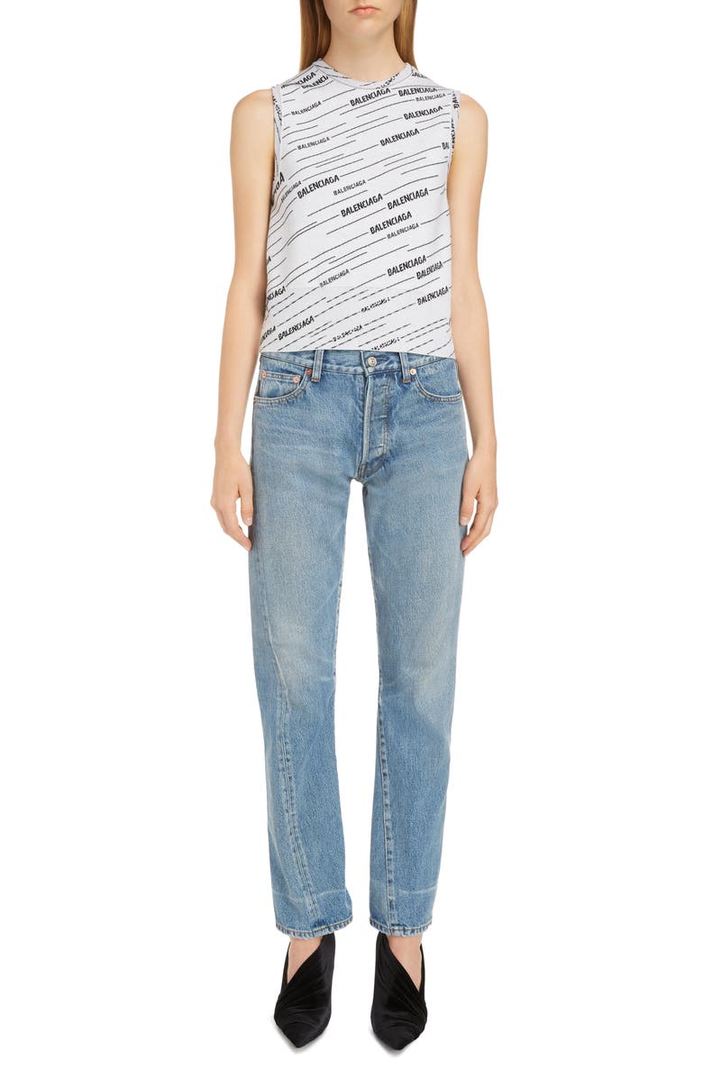 Balenciaga Jacquard Stripe Logo Sweater, Main, color, 