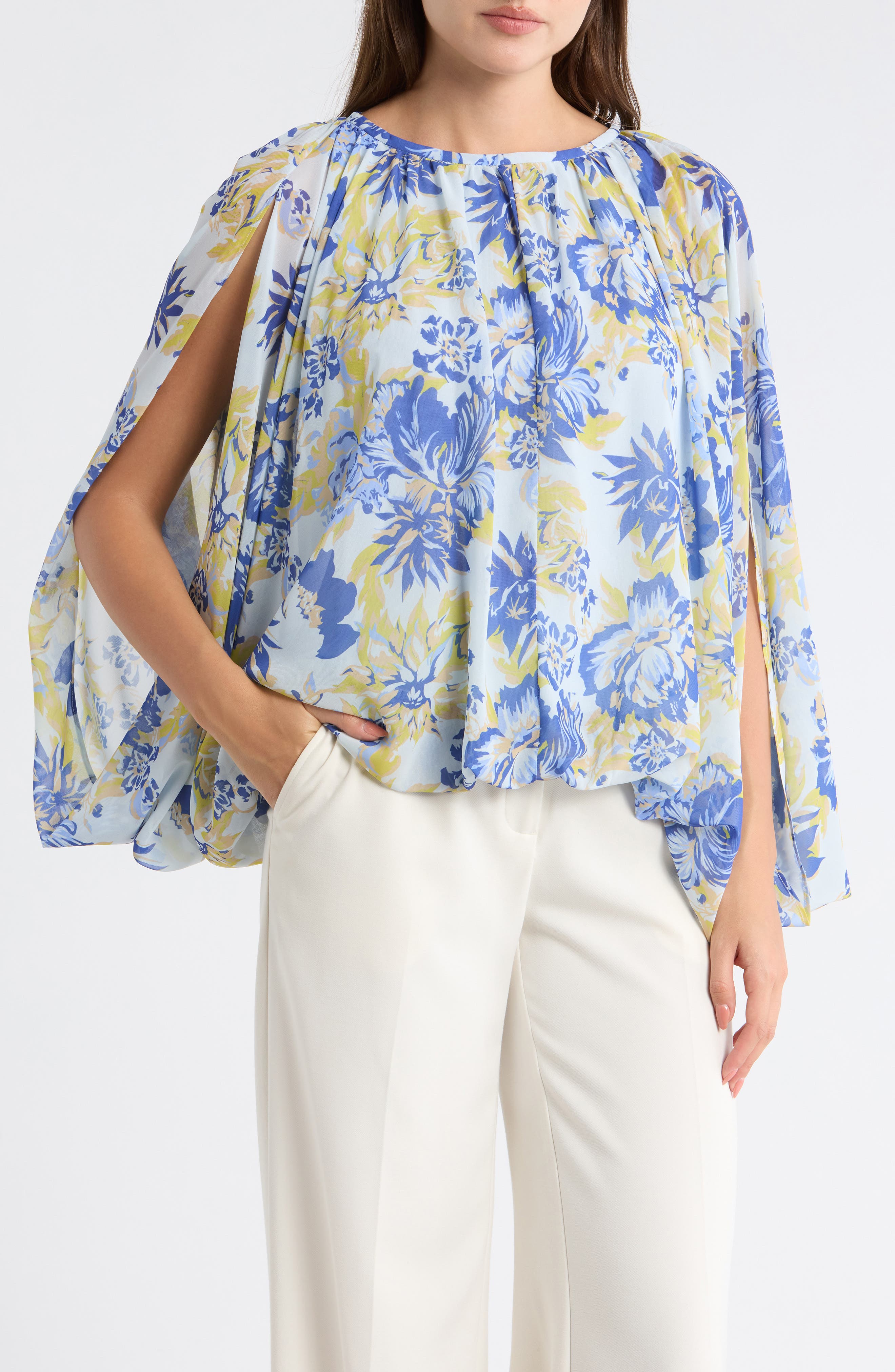 KAY UNGER SPORTSWEAR Capelet Bubble Hem Woven Top