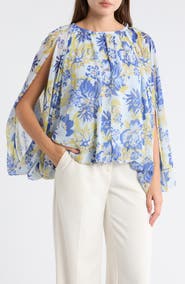 KAY UNGER SPORTSWEAR Capelet Bubble Hem Woven Top