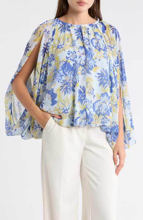 KAY UNGER SPORTSWEAR Capelet Bubble Hem Woven Top