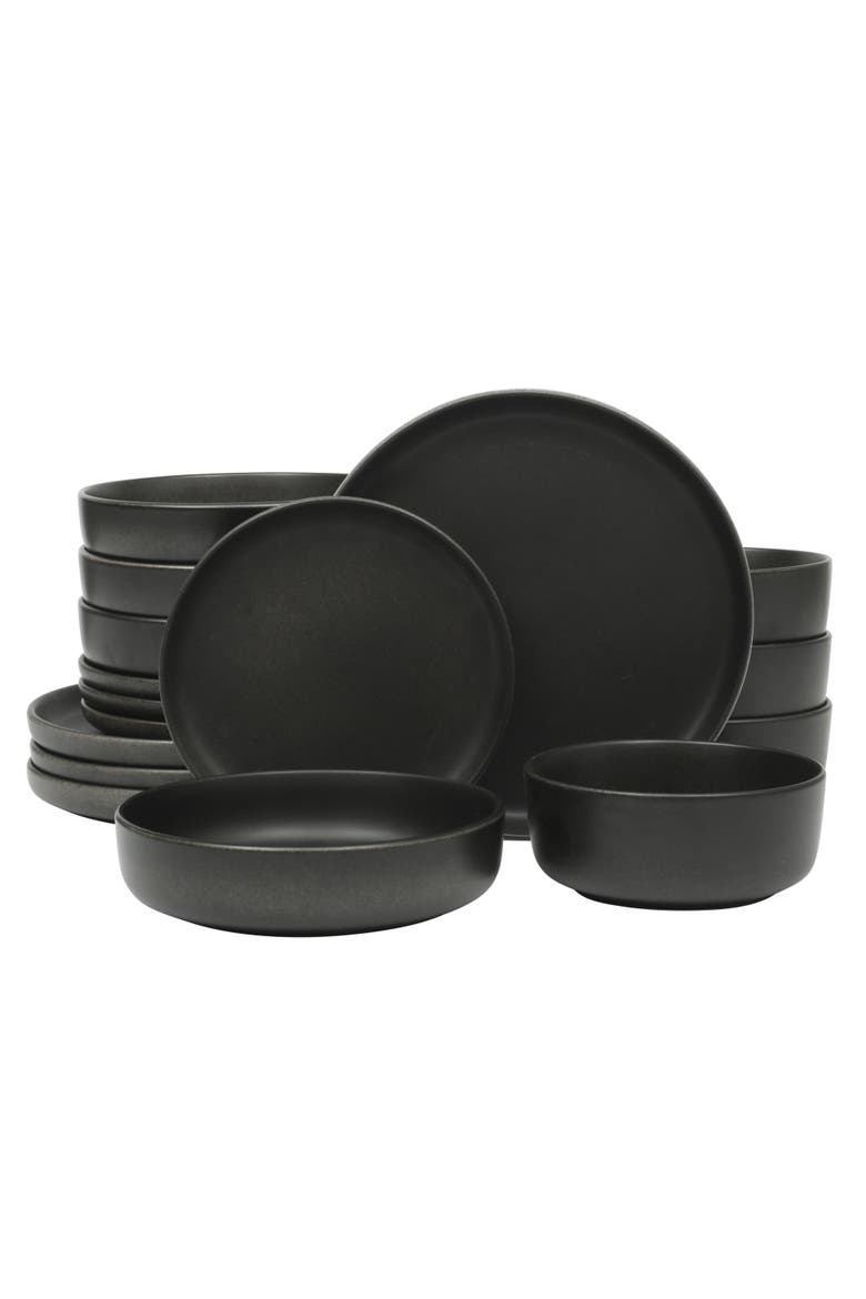 Soho Lounge Pasco 16-Piece Reactive Glaze Stoneware Dinnerware Set, Main, color, Black
