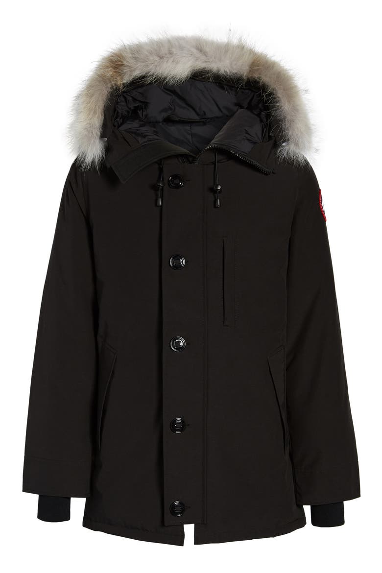 'Chateau' Slim Fit Genuine Coyote Fur Trim Jacket, Alternate, color, BLACK