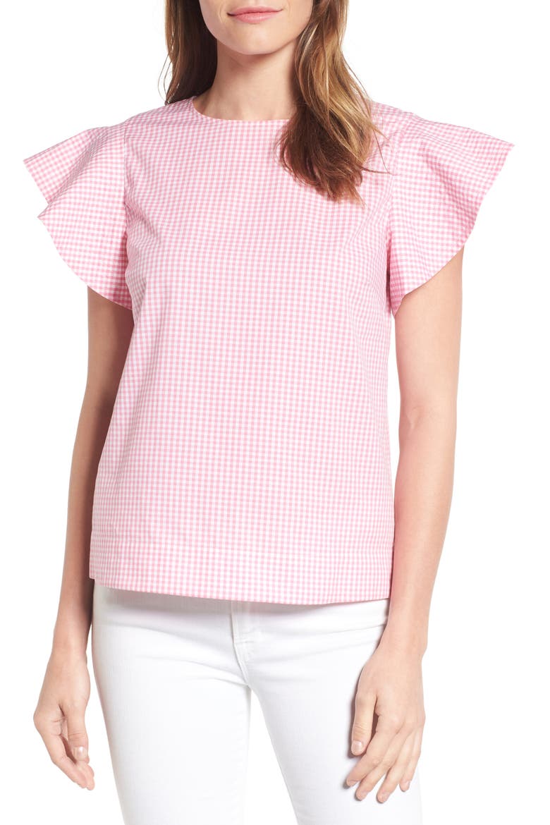 Cloister Gingham Cotton Top, Main, color, PINK GINGHAM