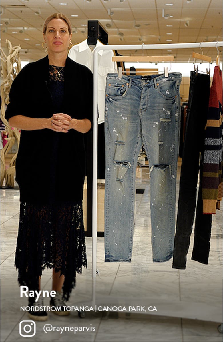 Ripped Paint Splatter Stretch Skinny Jeans, sales video thumbnail