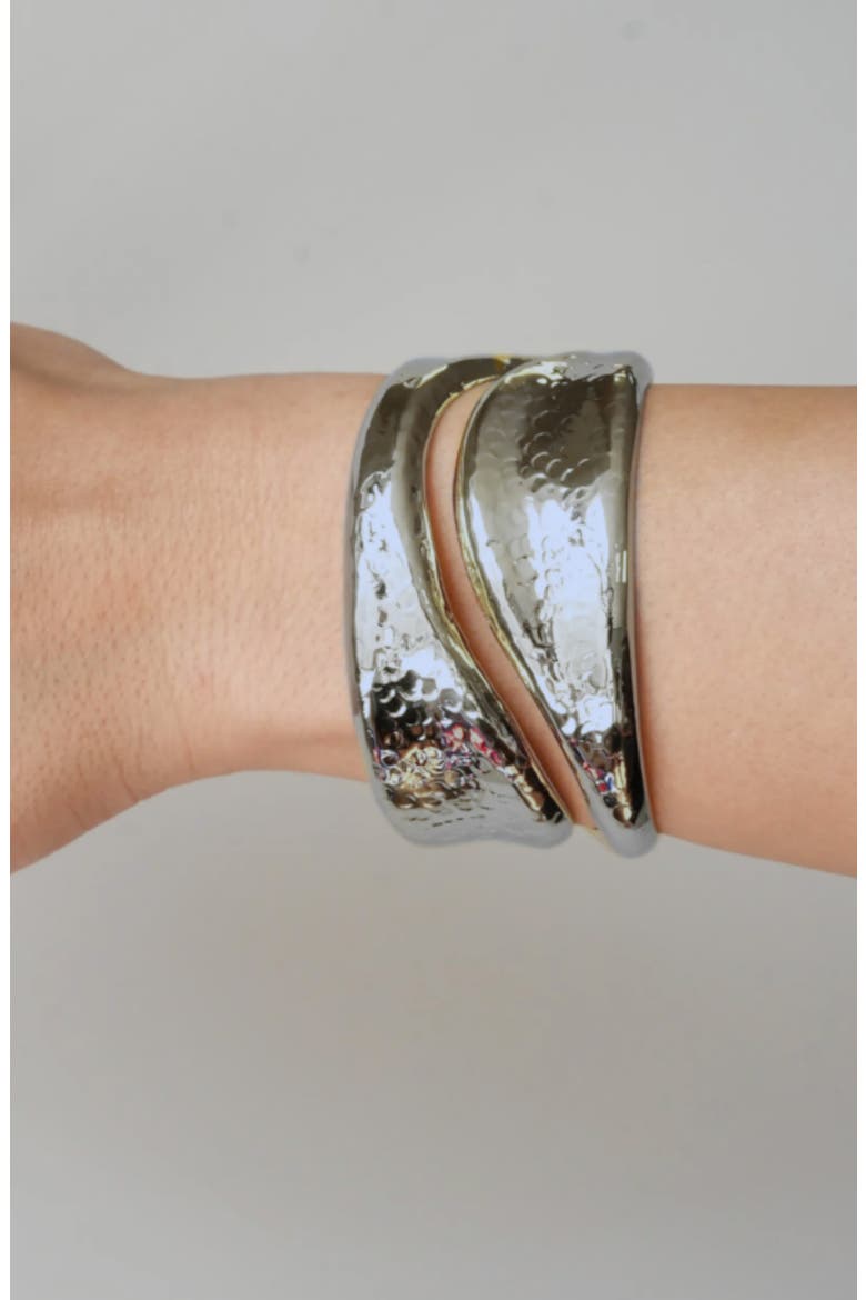 Hammered Cut Out Cuff Bracelet, Alternate, color, SILVER