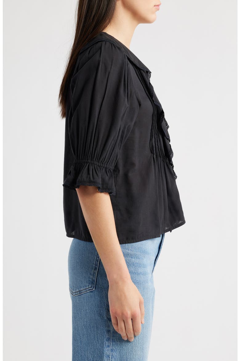Ruffled Puff-Sleeve Top, Alternate, color, JET BLACK