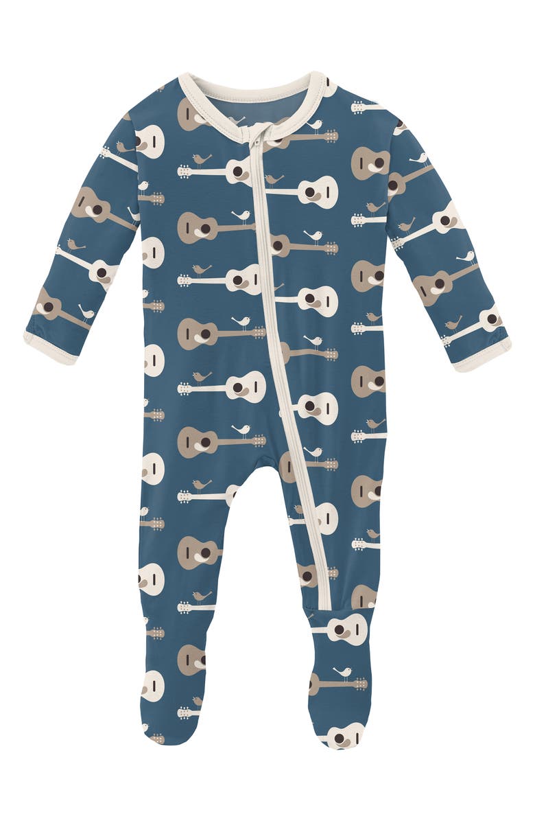 KicKee Pants Guitar Print Zip Footie, Main, color,