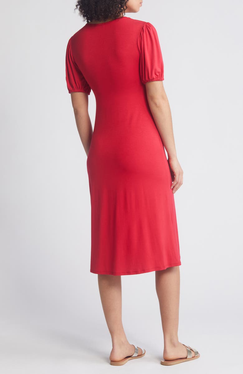 Loveappella Short Sleeve Tie Front Midi Dress, Alternate, color,