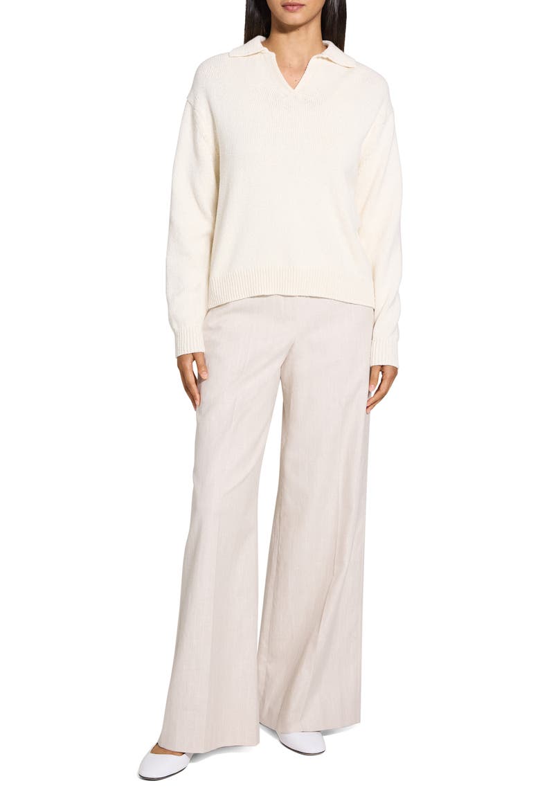 Cotton & Wool Polo Sweater, Alternate, color, OFF WHITE