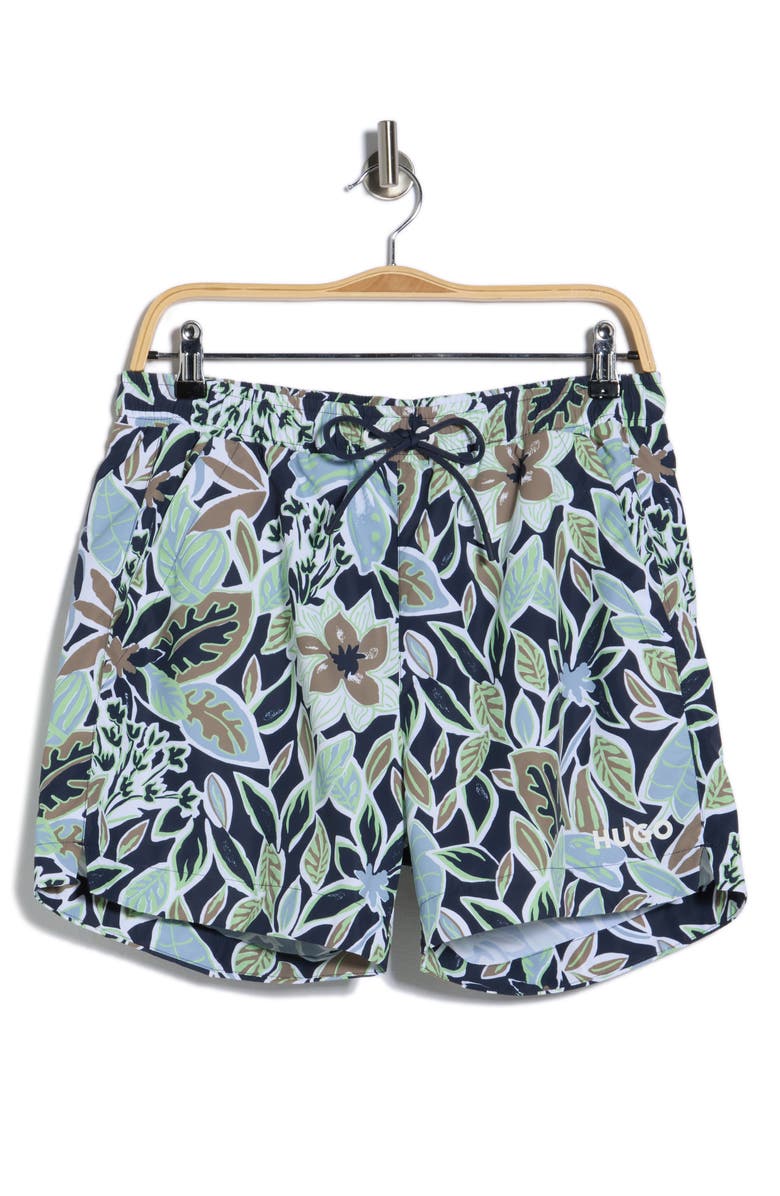 BOSS Calala Floral Print Board Shorts, Alternate, color, Navy