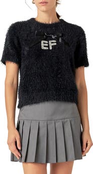 English Factory Rhinestone Logo Short Sleeve Sweater