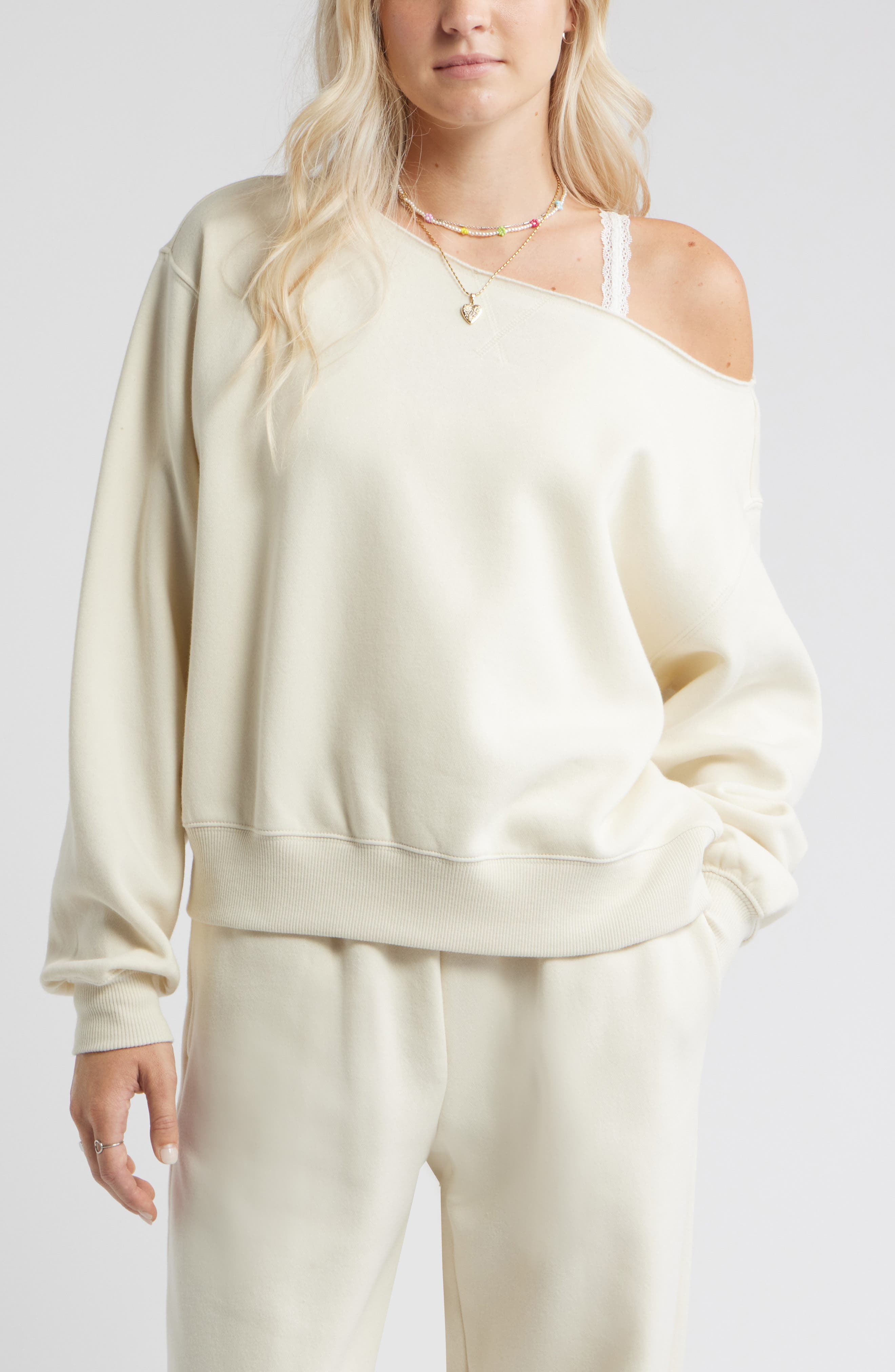 BP. Fleece Detail Off the Shoulder Sweatshirt