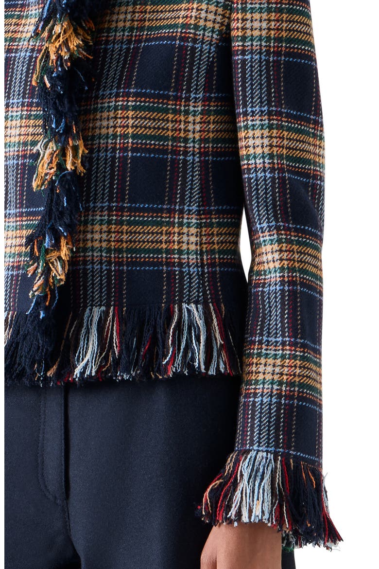 Plaid Tweed Jacket with Fringe, Alternate, color, NAVY
