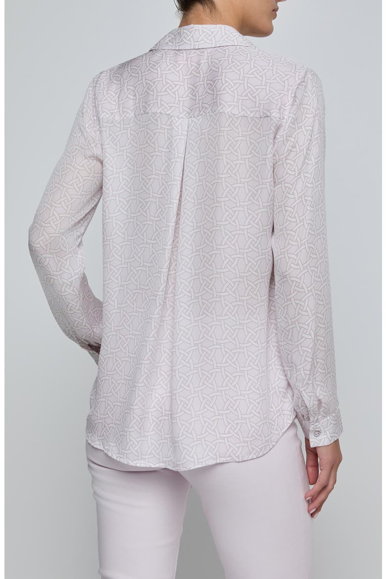 Nina Geo Print Silk Button-Up Shirt, Alternate, color, ICY LILAC LINKED GEO