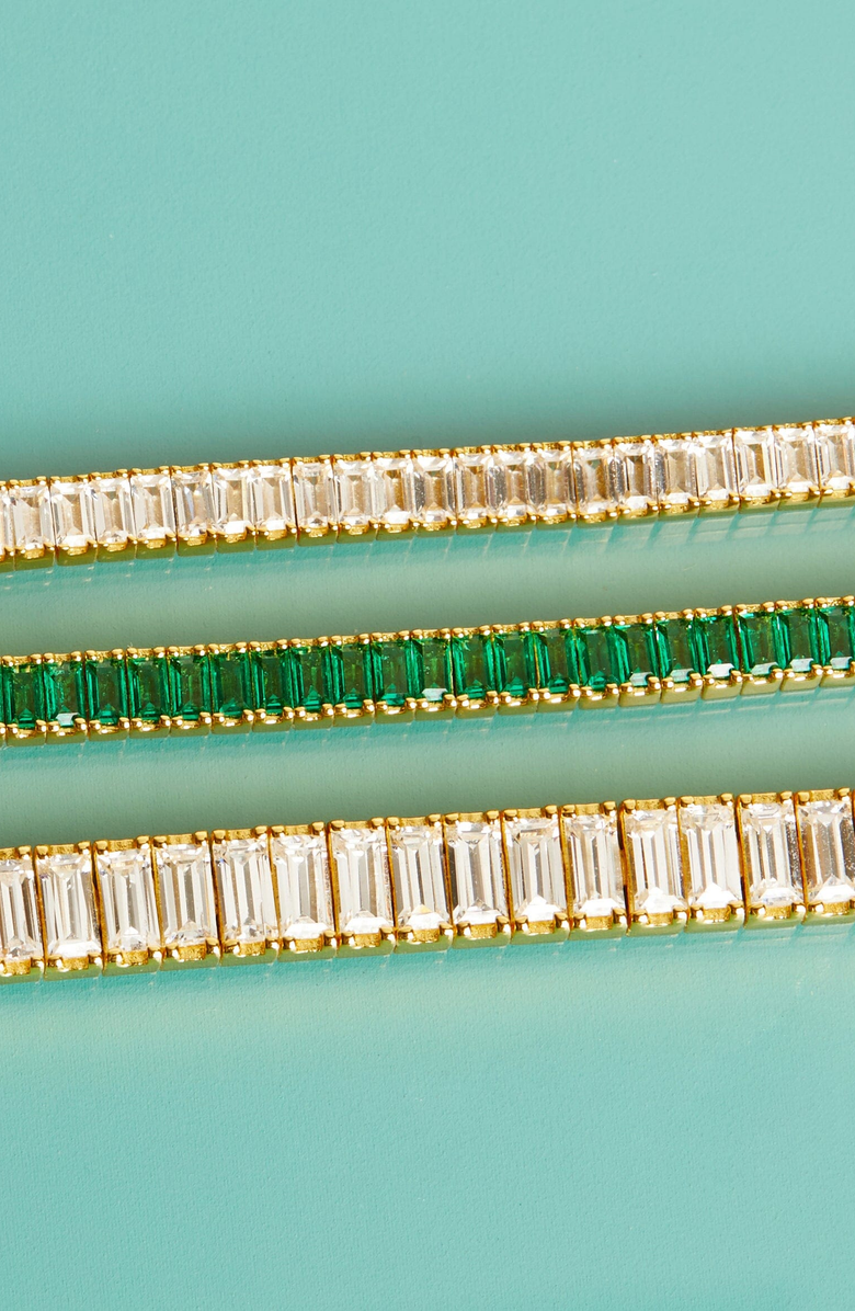 Aurate New York Lab Grown Emerald Baguette Tennis Bracelet, Alternate, color, Gold / Green
